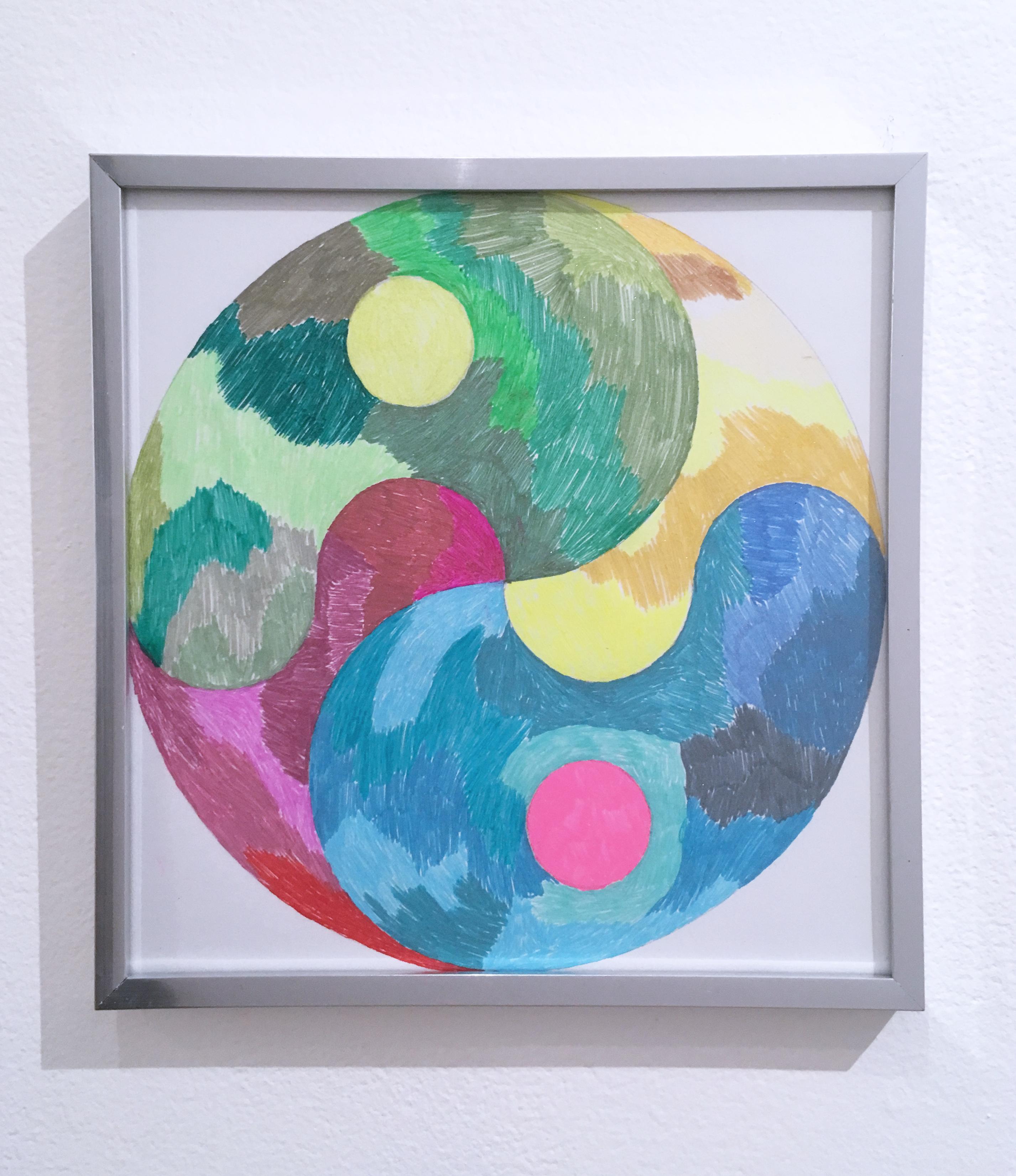 Macauley Norman Figurative Painting - Yin Yang Transition, 2019, gel pen, graphite, paper, pattern, drawing, framed