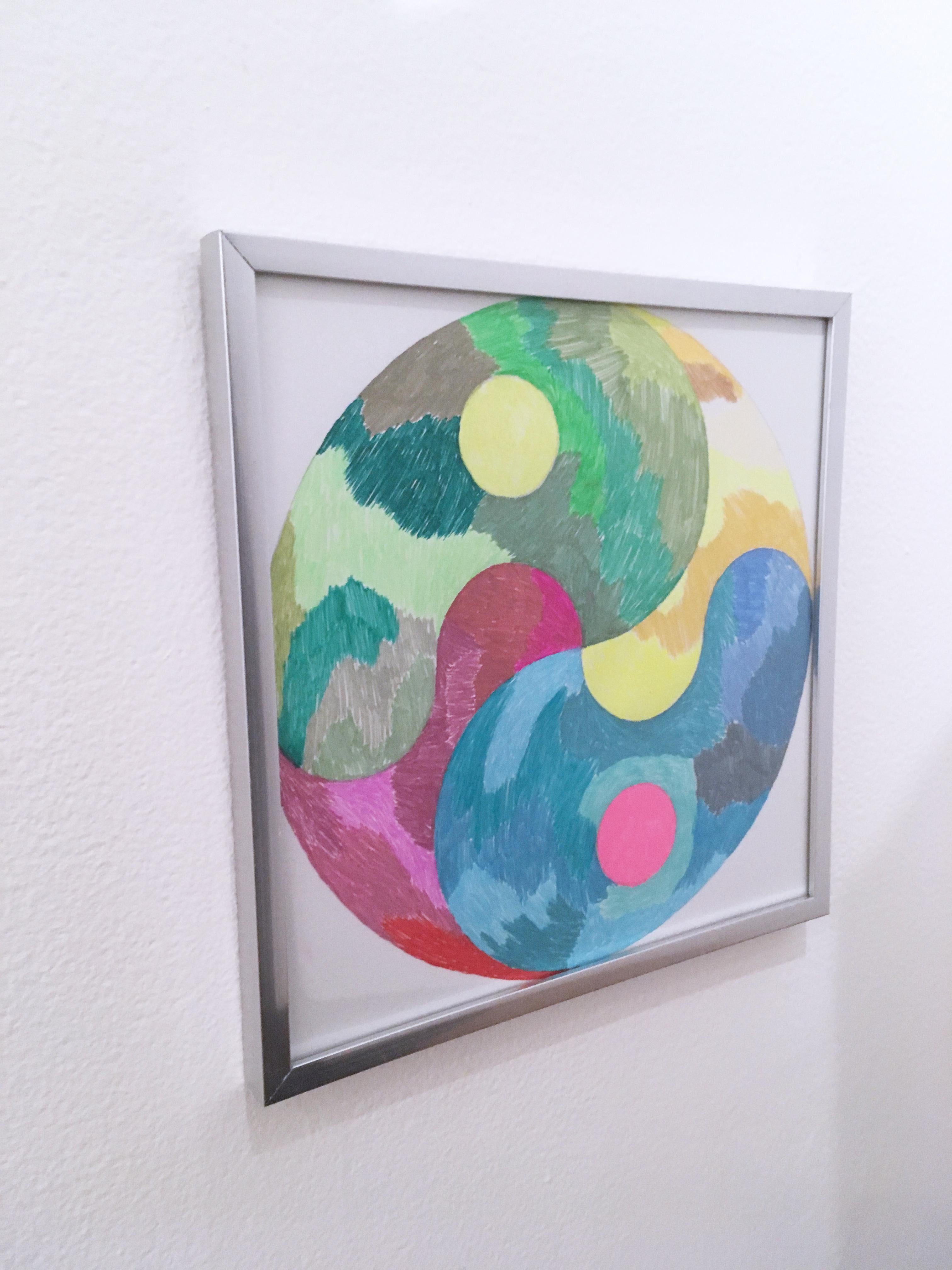 Yin Yang Transition, 2019, gel pen, graphite, paper, pattern, drawing, framed - Contemporary Painting by Macauley Norman
