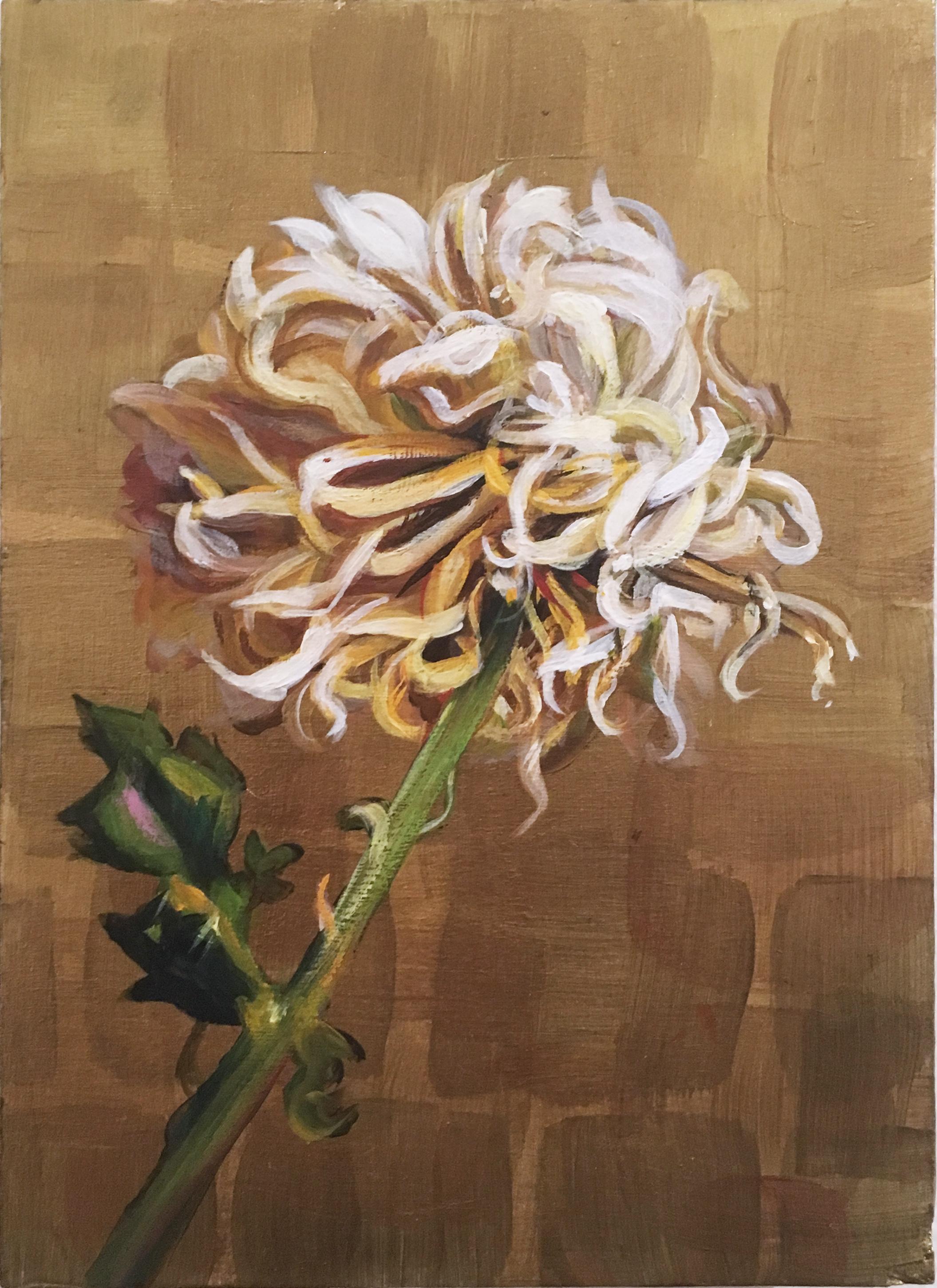 Gigi Chen Figurative Painting - Gold and Bloom, 2019, acrylic, wood panel, floral, chrysanthemum, flower