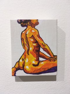 Nude II, 2019, figurative, mini, yellow, orange, purple, acrylic on wood