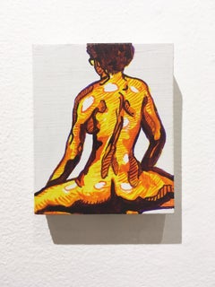 Nude III, 2019, figurative, mini, yellow, orange, purple, acrylic on wood