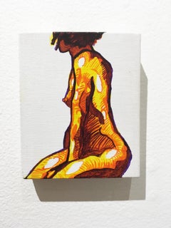 Nude IV, 2019, figurative, mini, yellow, orange, purple, acrylic on wood