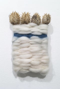 Wood and Thistle II, natural hand-dyed cotton, indigo, fabric, blue, wool, gold