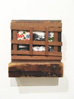 "On Safari", 2019, polaroid, found objects, wood, assemblage