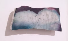Untitled "Marble Fragment 4" 2019, oil, landscape, wall sculpture, clouds, blue