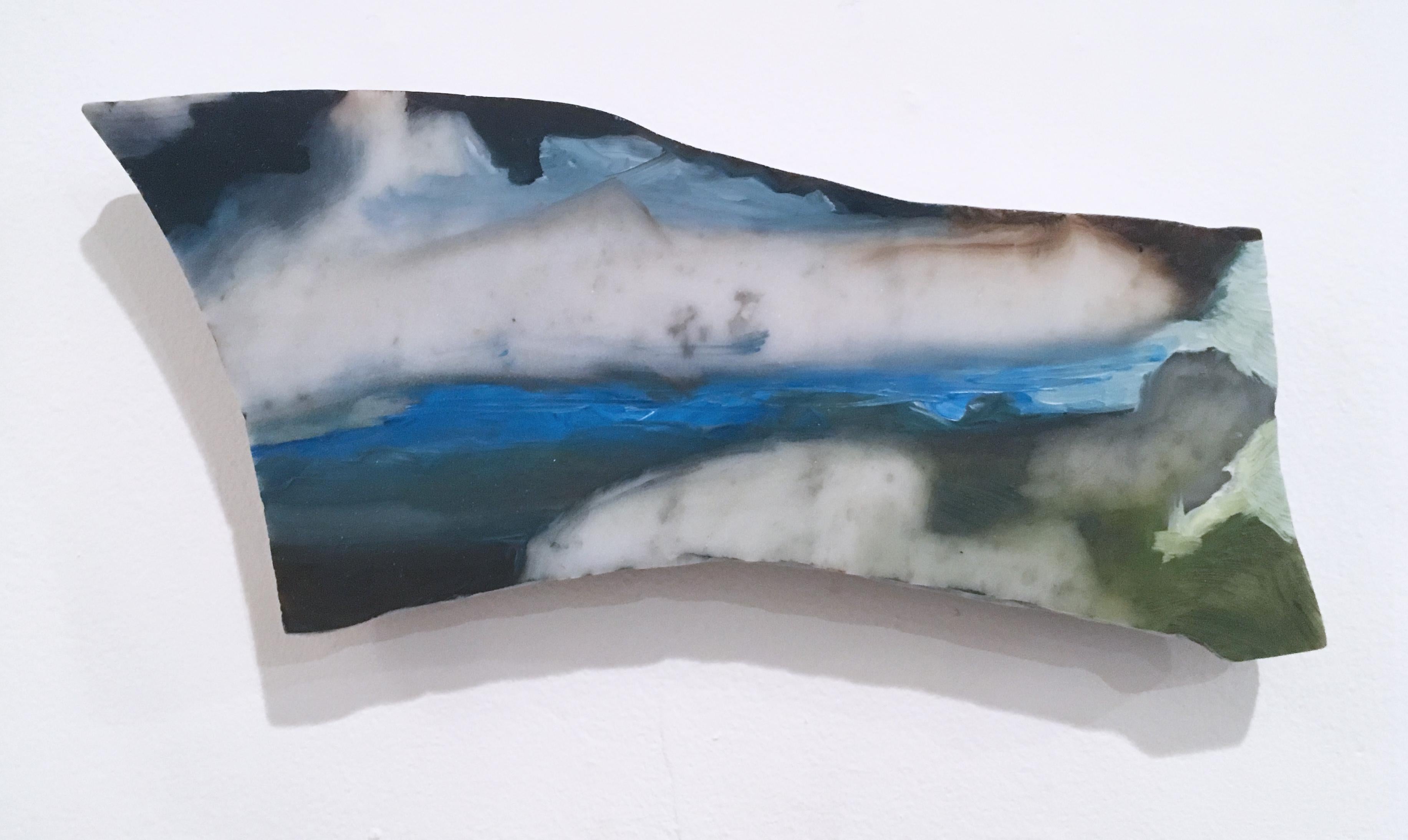 Untitled "Marble Fragment 7" 2019, oil, landscape, wall sculpture, clouds, blue - Art by Tom Banks