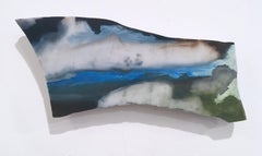 Untitled "Marble Fragment 7" 2019, oil, landscape, wall sculpture, clouds, blue