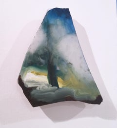 Untitled "Marble Fragment 9" 2019, oil, landscape, wall sculpture, clouds, blue