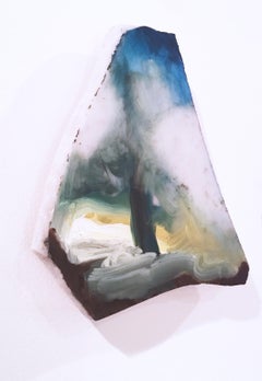 Untitled "Marble Fragment 9" 2019, oil, landscape, wall sculpture, clouds, blue