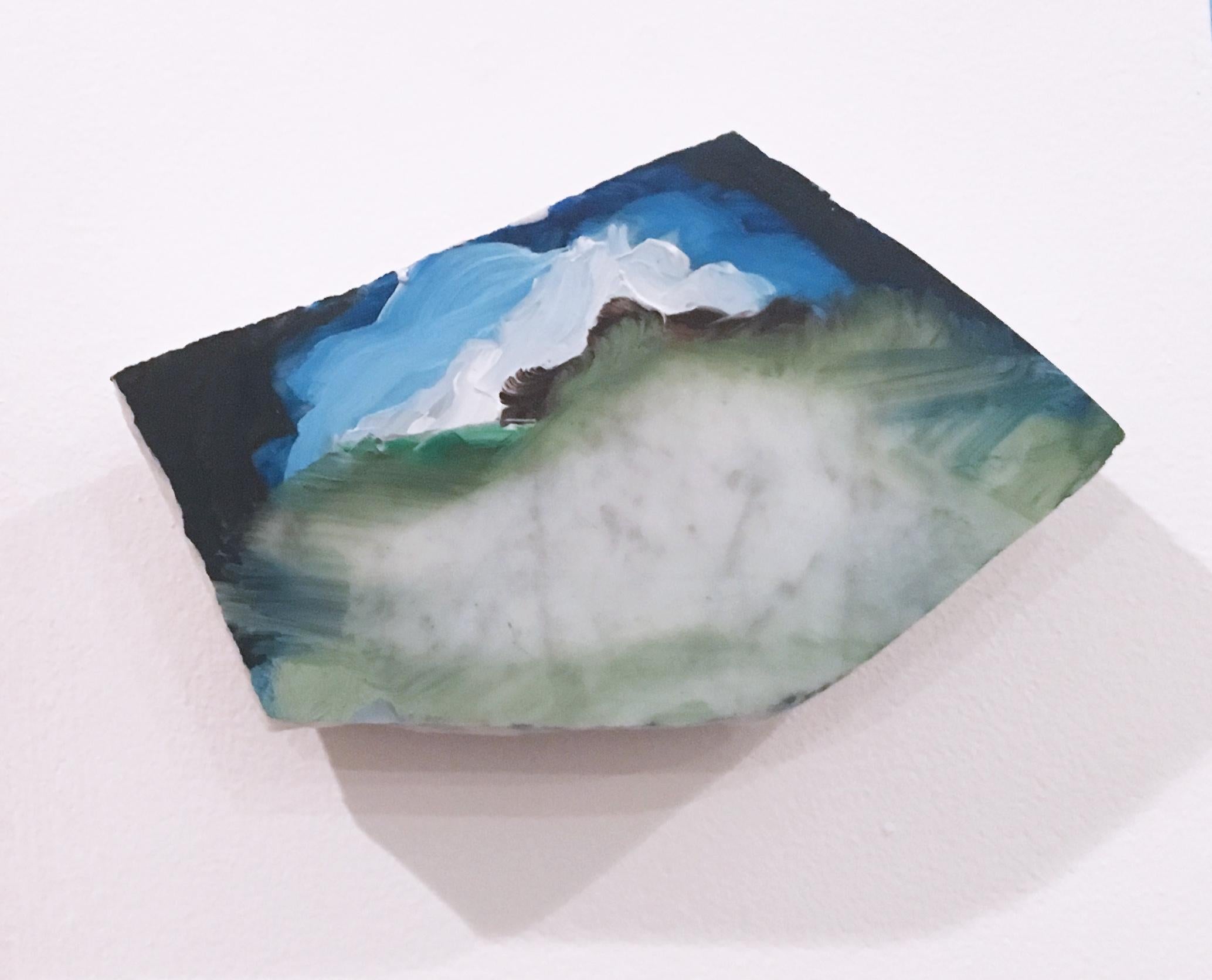 Untitled "Marble Fragment 10" 2019, oil, landscape, wall sculpture, clouds, blue
