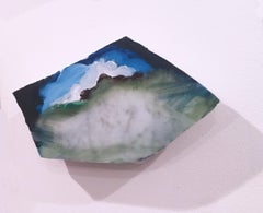 Untitled "Marble Fragment 10" 2019, oil, landscape, wall sculpture, clouds, blue