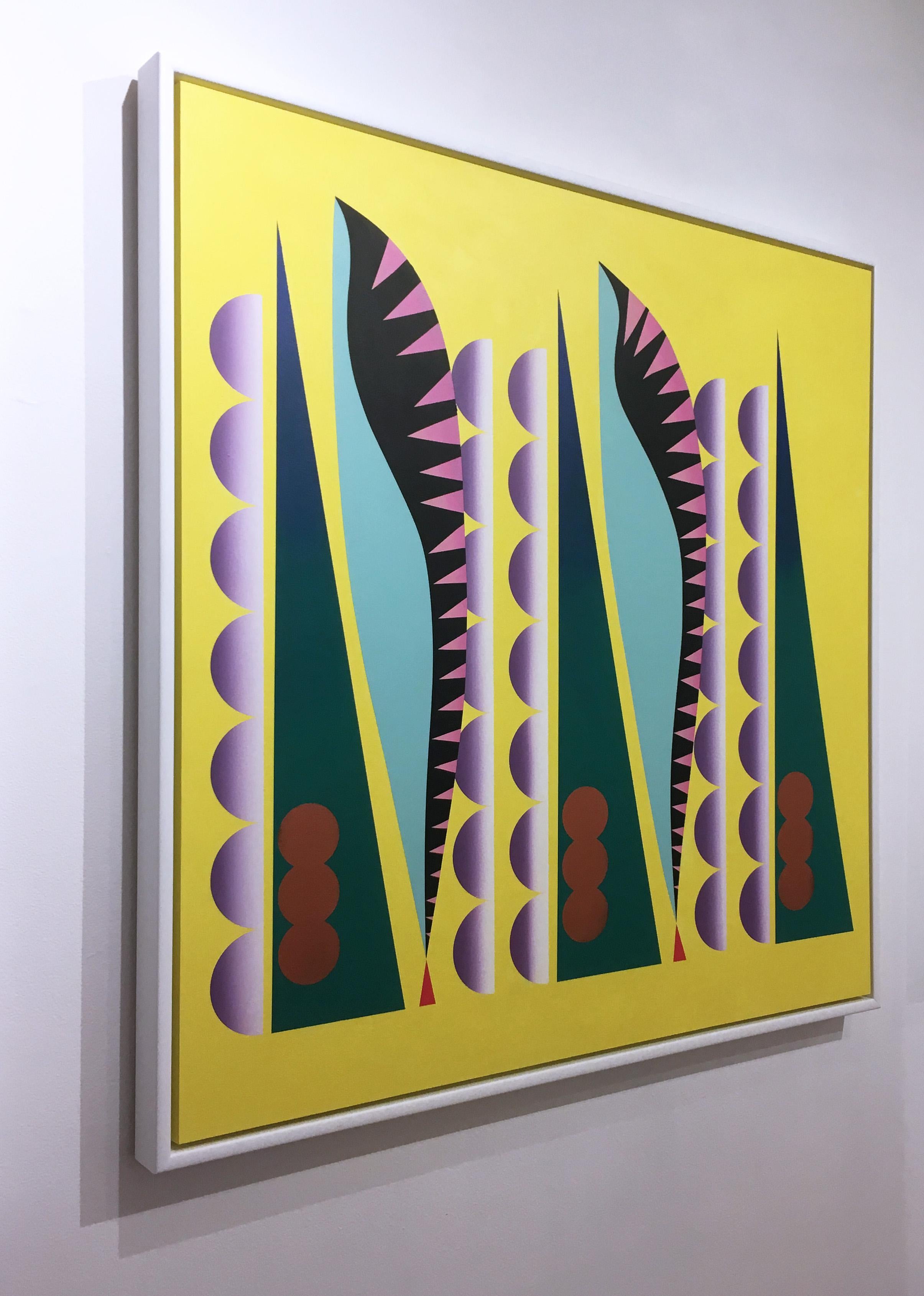 Telesce, 2018, acrylic on canvas, abstract geometric, yellow, orange, purple 1