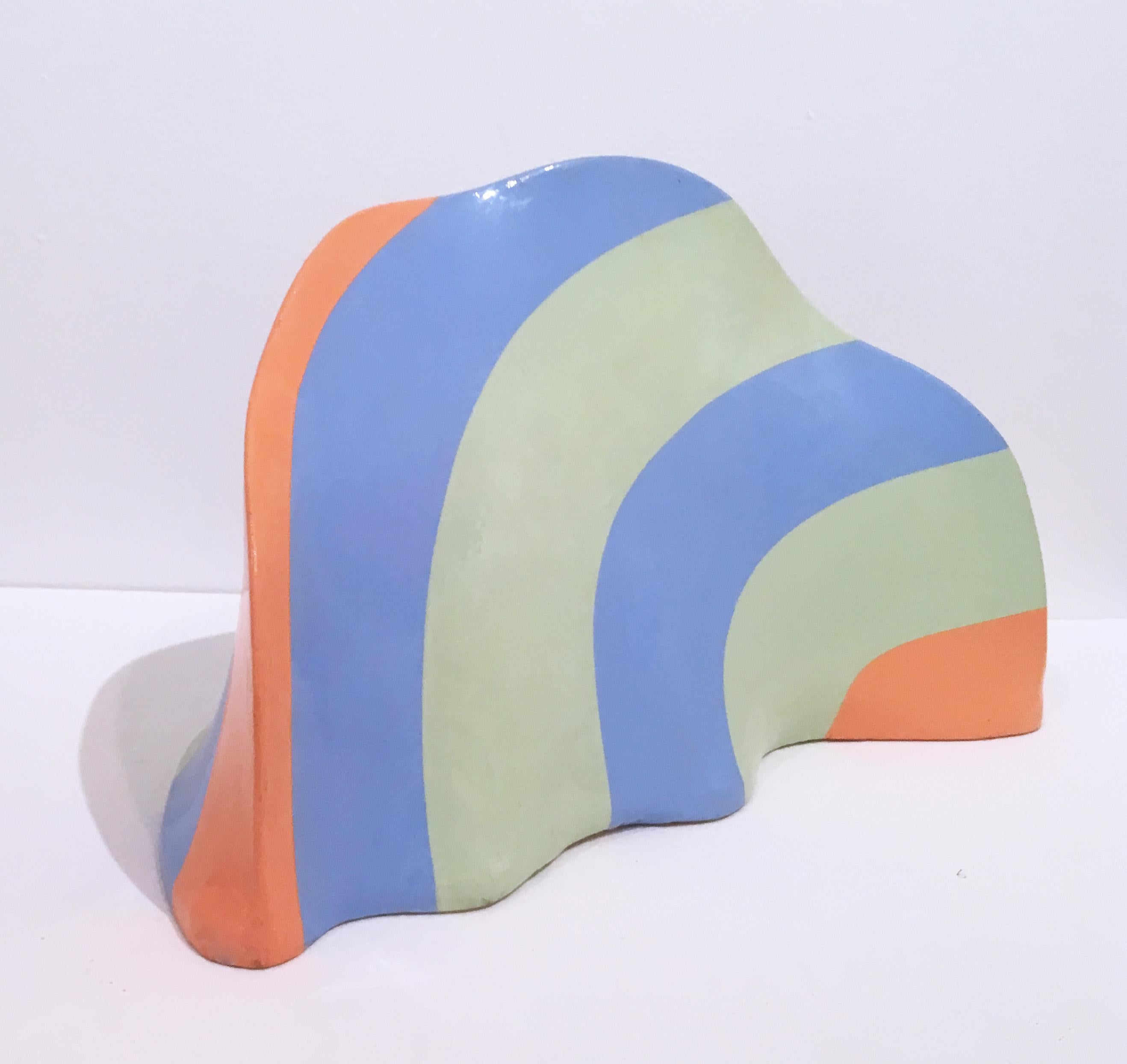 Acrylique et résine sur toile tendue en 3D. Sculpture, bleu, vert, orange.  Abstrait, biomorphique.

