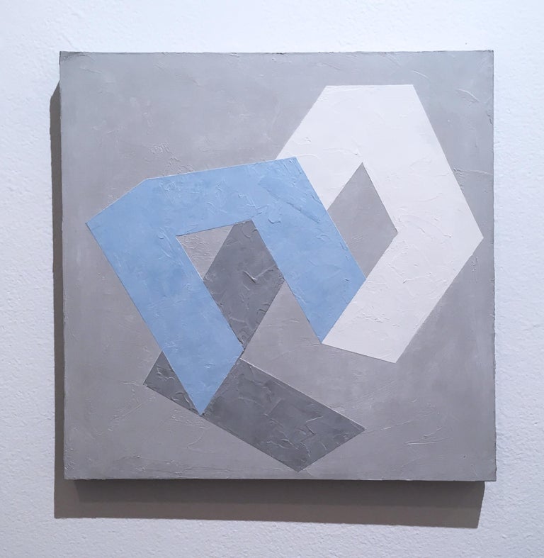 Options I, 2020, Abstract geometry, non-objective, plaster, gray, blue, white - Painting by Kati Vilim