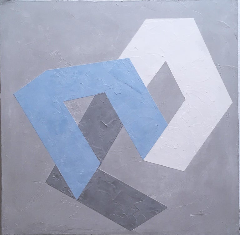 Kati Vilim Abstract Painting - Options I, 2020, Abstract geometry, non-objective, plaster, gray, blue, white