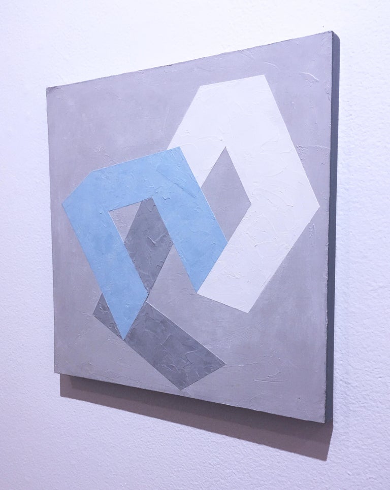 Options I, 2020, Abstract geometry, non-objective, plaster, gray, blue, white - Abstract Geometric Painting by Kati Vilim