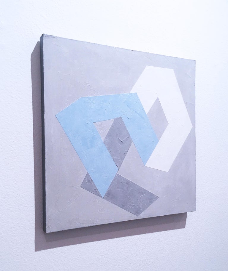 Options I, 2020, Abstract geometry, non-objective, plaster, gray, blue, white - Gray Abstract Painting by Kati Vilim