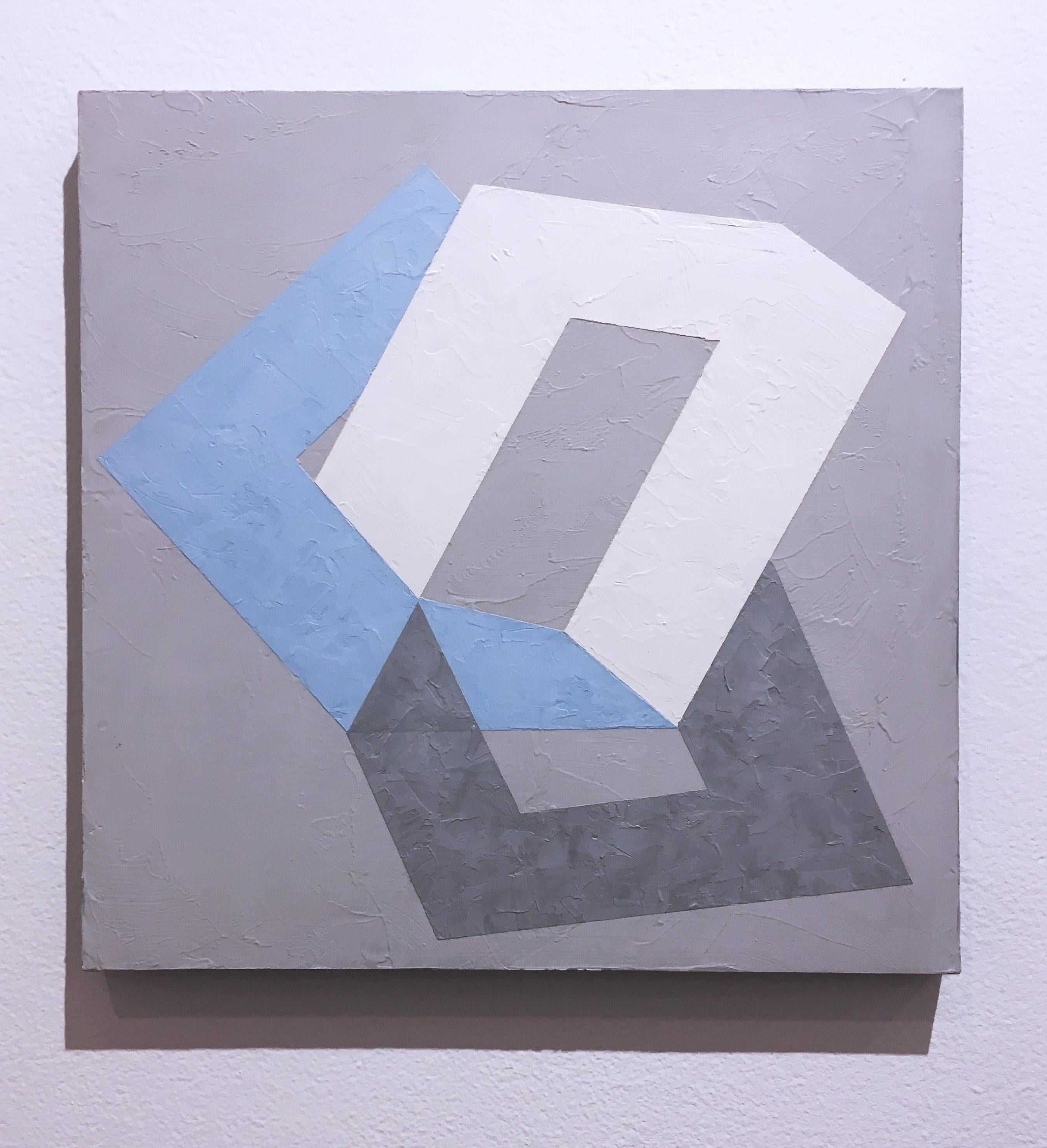 Options II, 2020, Abstract geometry, non-objective, plaster, gray, blue, white - Painting by Kati Vilim