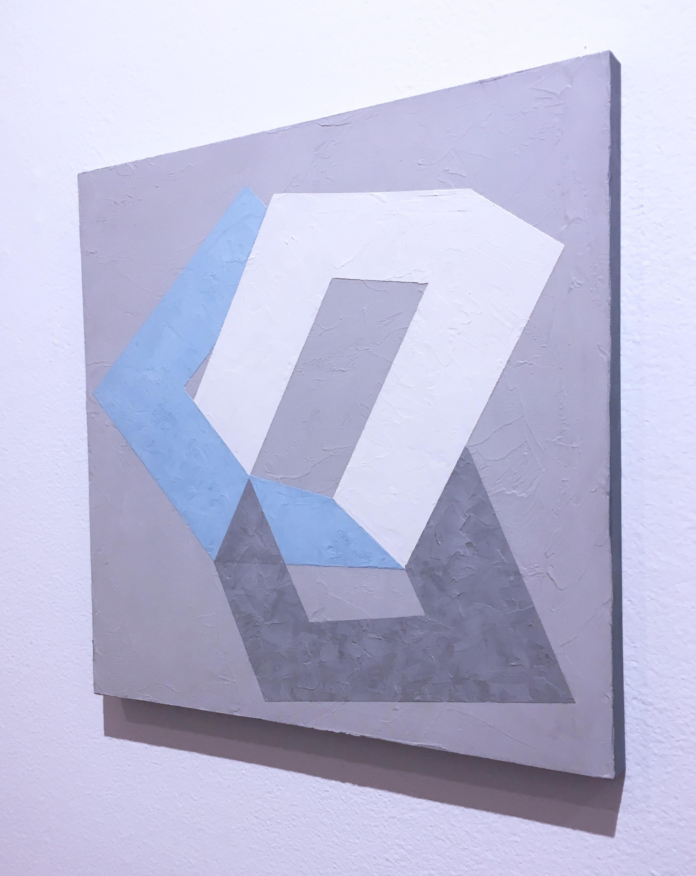 Options II, 2020, Abstract geometry, non-objective, plaster, gray, blue, white - Purple Abstract Painting by Kati Vilim