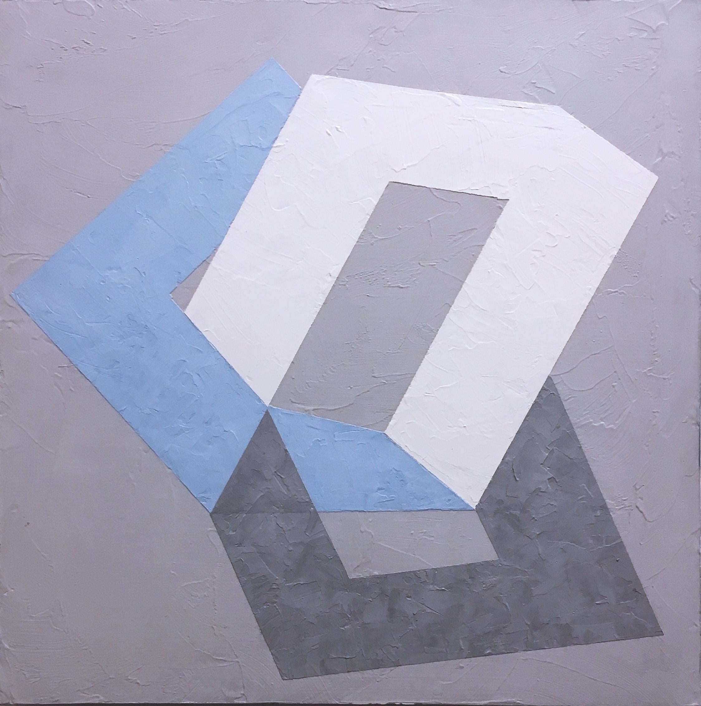 Kati Vilim Abstract Painting - Options II, 2020, Abstract geometry, non-objective, plaster, gray, blue, white