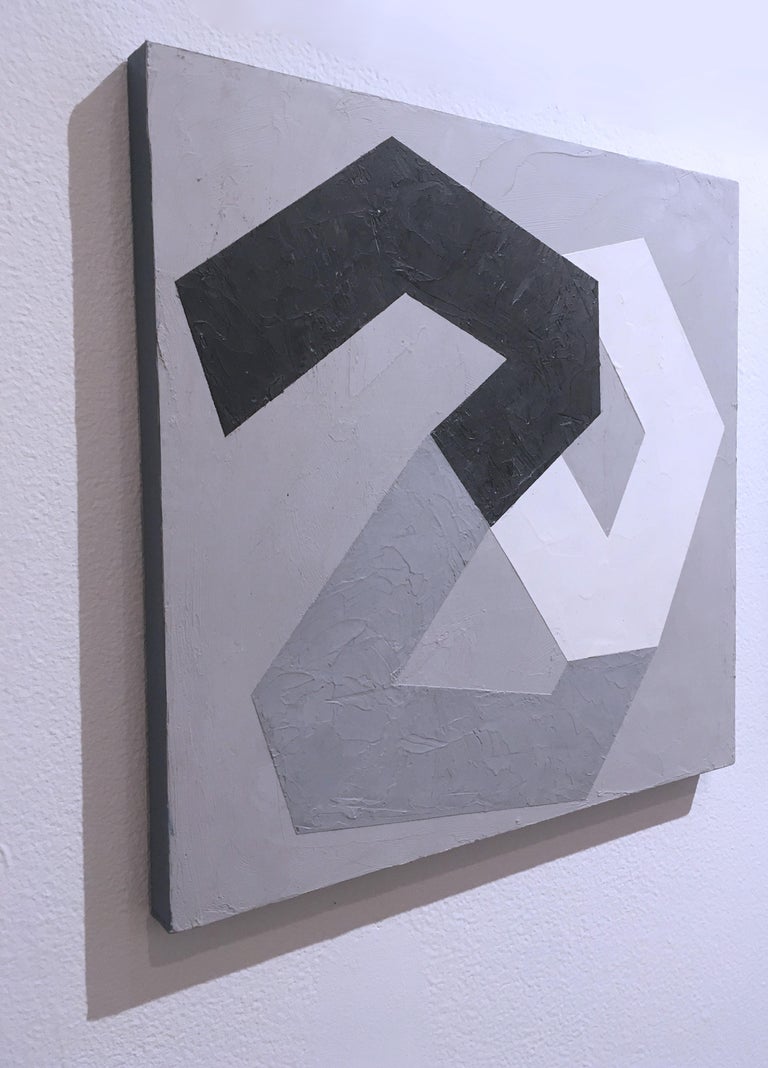 Options IV, 2020, Abstract geometry, non-objective, Italian plaster and acrylic on panel.  Gray, pink and white.