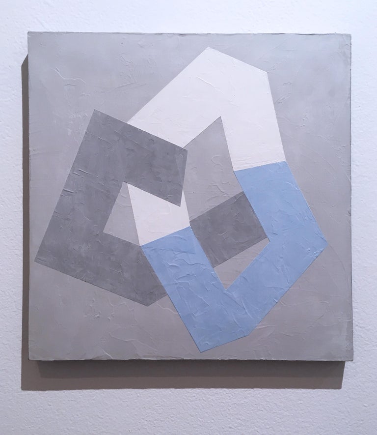 Options VI, 2020, Abstract geometry, non-objective, plaster, gray, blue, white - Abstract Geometric Mixed Media Art by Kati Vilim
