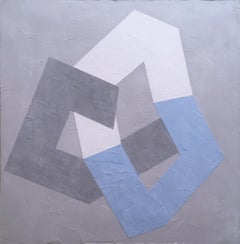 Options VI, 2020, géométrie abstraite, non-objective, plâtre, gris, bleu, blanc