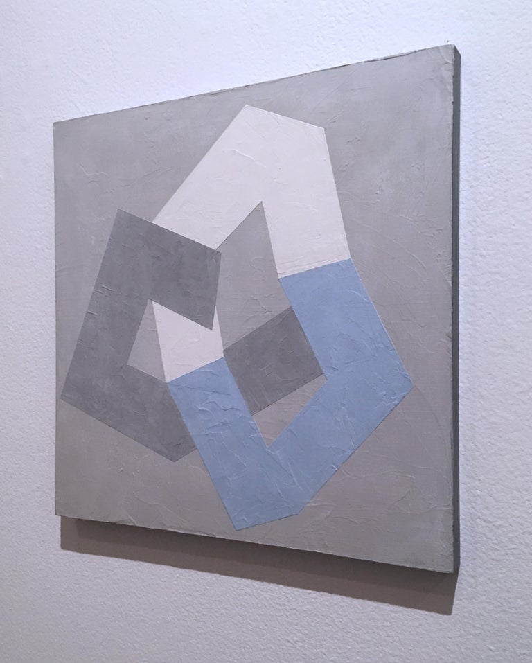 Options VI, 2020, Abstract geometry, non-objective, Italian plaster and acrylic on panel.  Gray, blue and white.