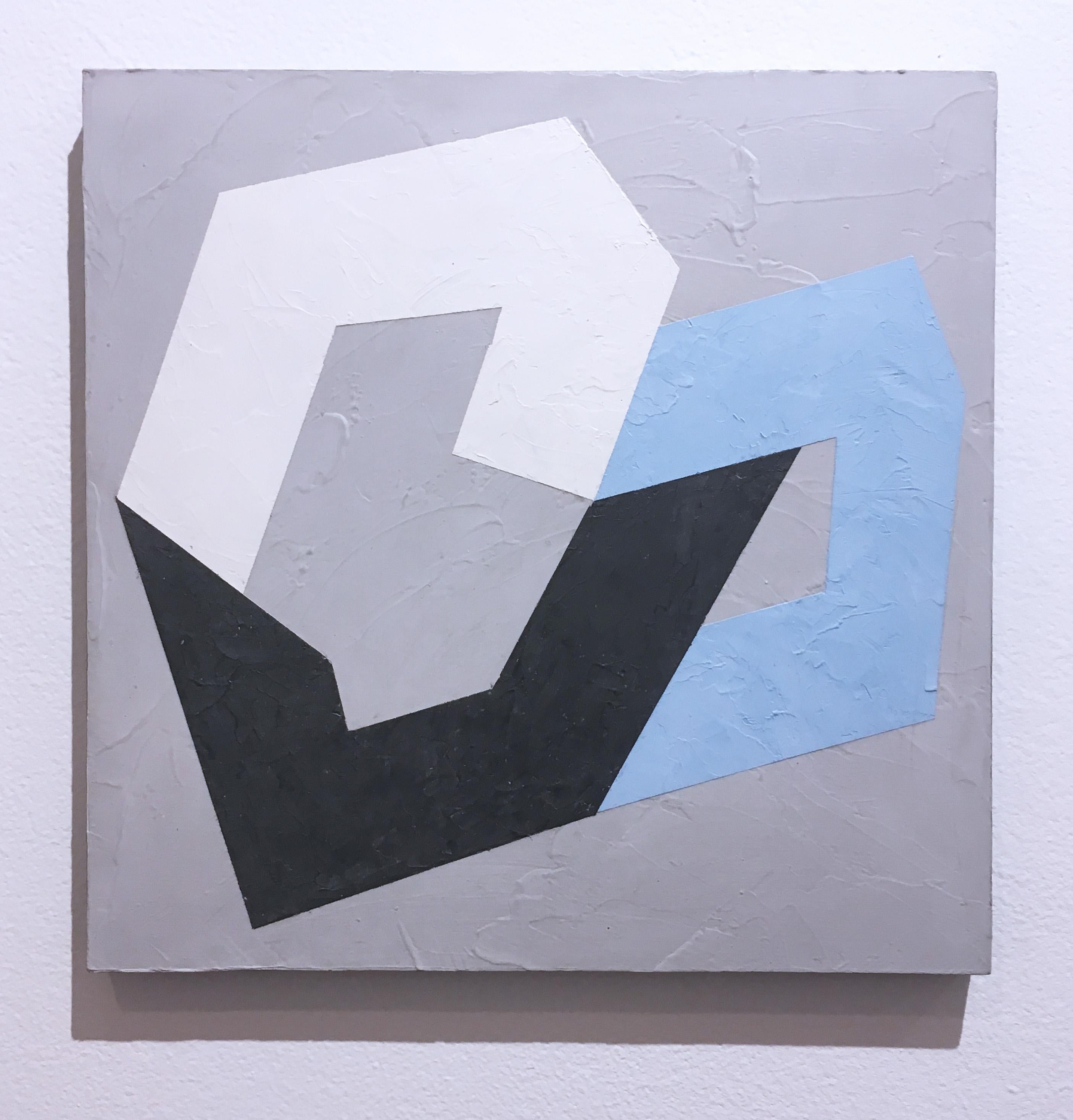 Objects VIII, 2020, Geometria astratta, non oggettivo, gesso, grigio, blu, bianco - Mixed Media Art Astrattismo geometrico di Kati Vilim