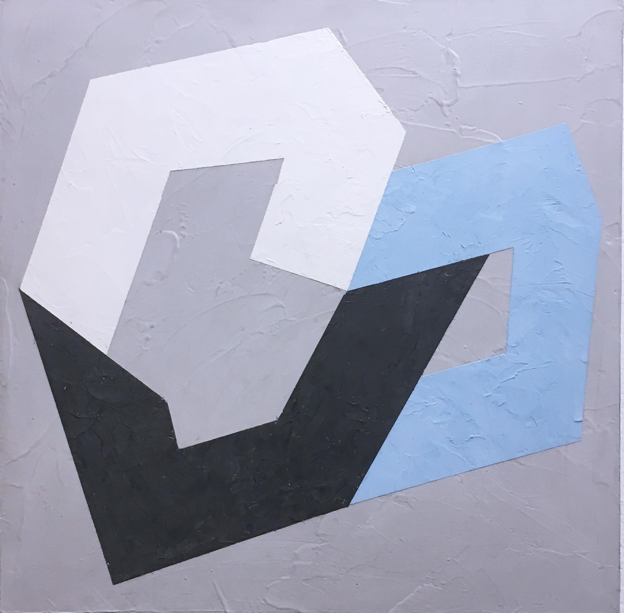 Options VIII, 2020, Abstract geometry, non-objective, plaster, gray, blue, white