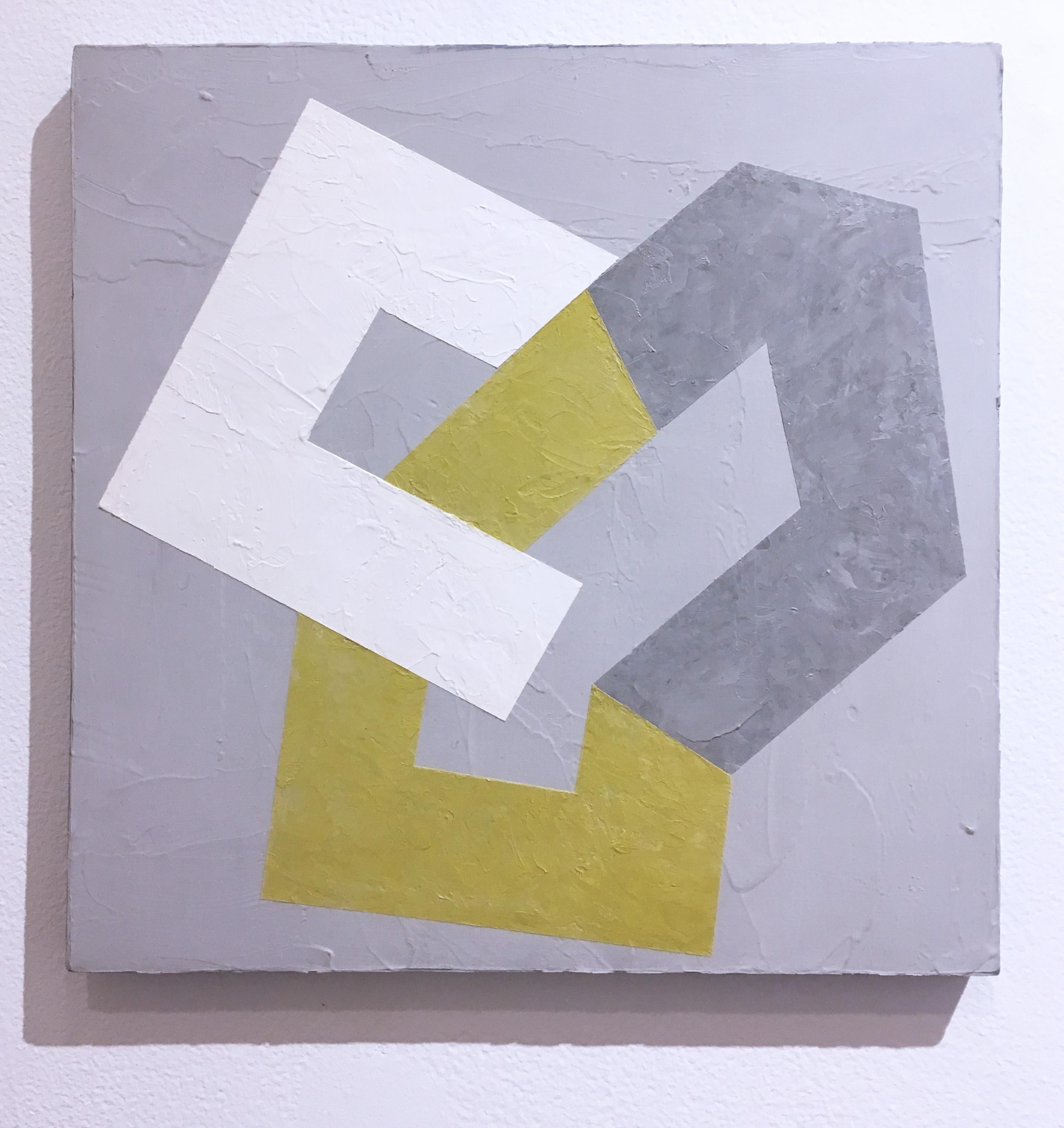 Objects IX, 2020, Geometria astratta, non oggettivo, gesso, grigio, verde, bianco - Mixed Media Art Astrattismo geometrico di Kati Vilim