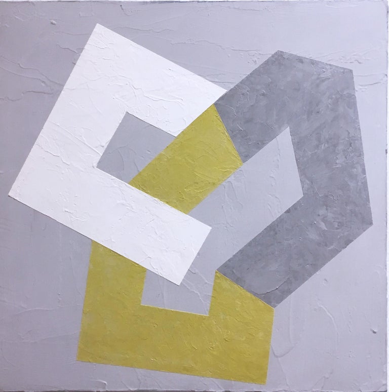 Options IX, 2020, Abstract geometry, non-objective, plaster, gray, green, white - Mixed Media Art by Kati Vilim