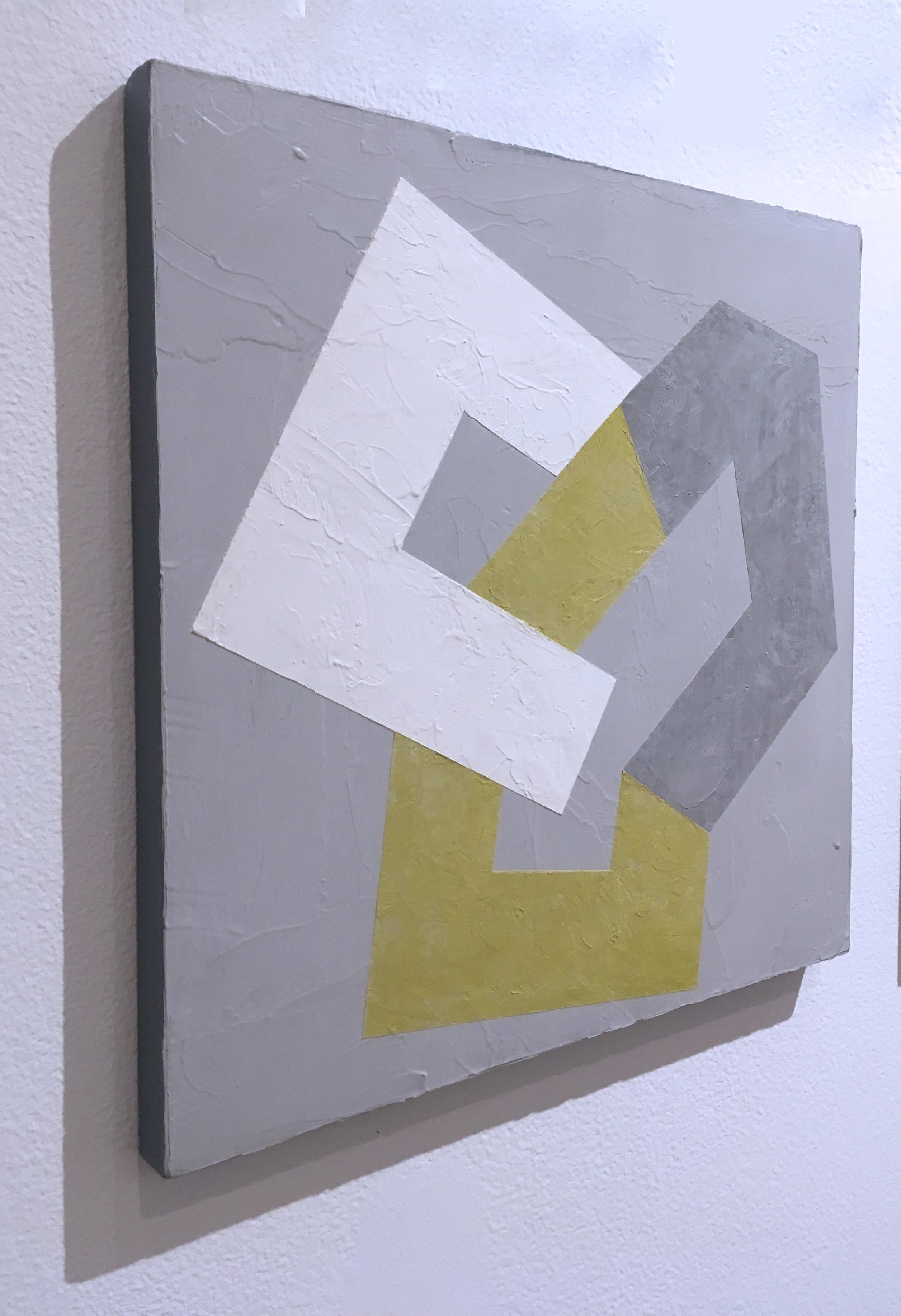 Options IX, 2020, Abstract geometry, non-objective, Italian plaster and acrylic on panel.  Gray, green and white.