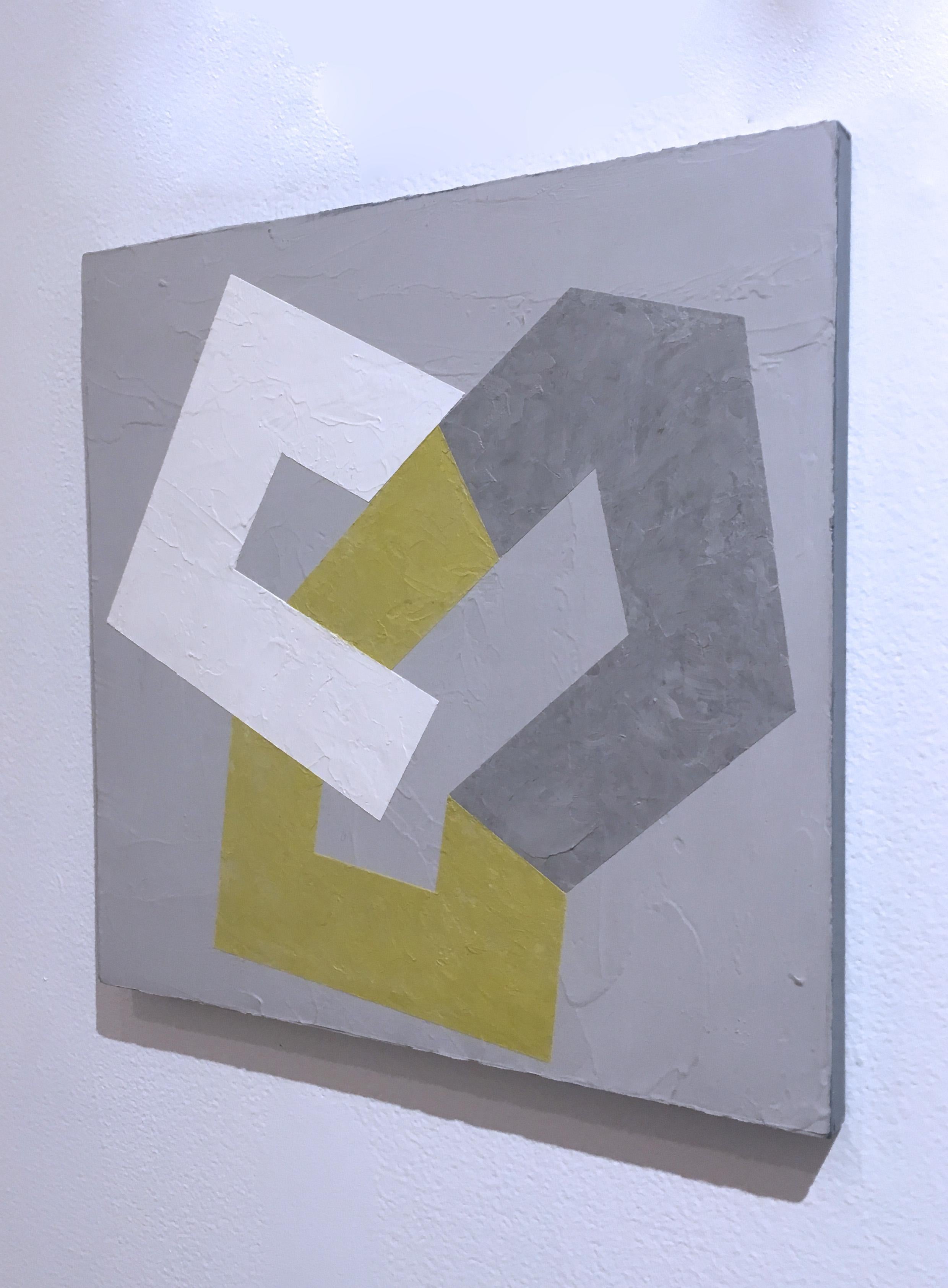 Options IX, 2020, Abstract geometry, non-objective, plaster, gray, green, white - Abstract Geometric Mixed Media Art by Kati Vilim
