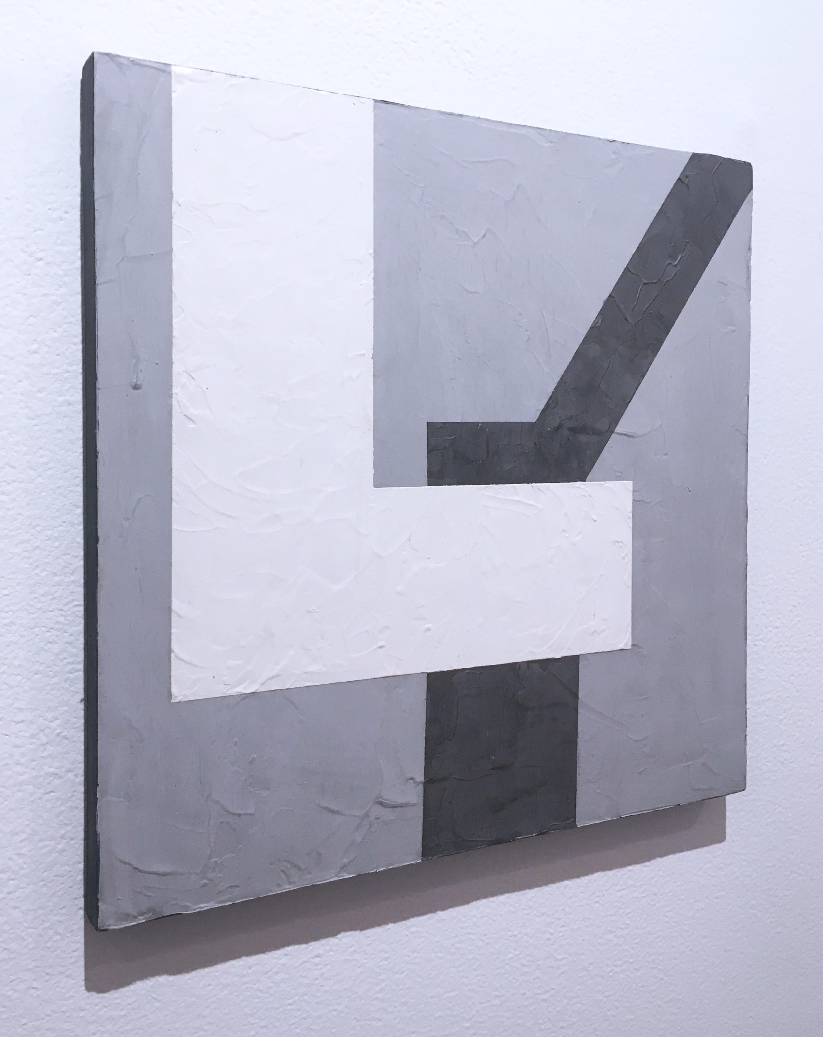 Balancing I, 2019, Abstract geometry, non-objective, plaster, black, white gray - Abstract Geometric Mixed Media Art by Kati Vilim
