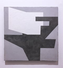 Balancing II, 2019, Abstract geometry, non-objective, plaster, black, white gray