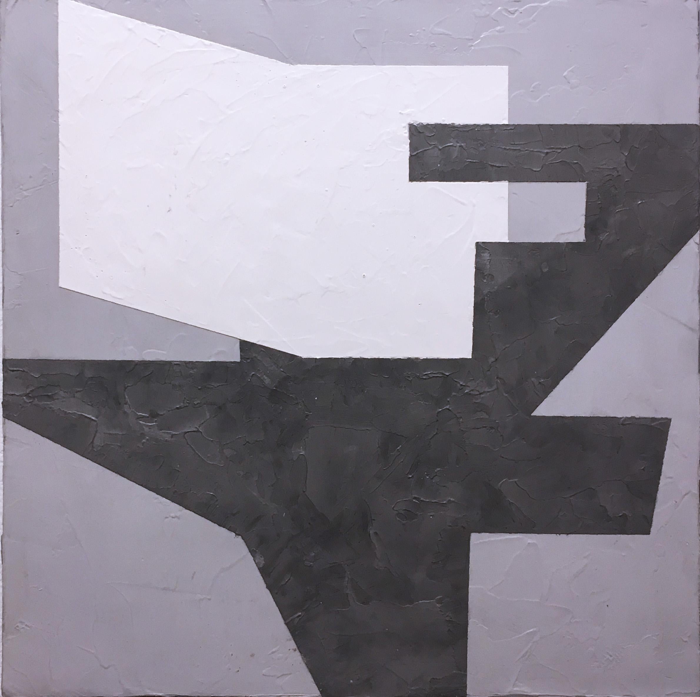 Balancing II, 2019, Abstract geometry, non-objective, plaster, black, white gray