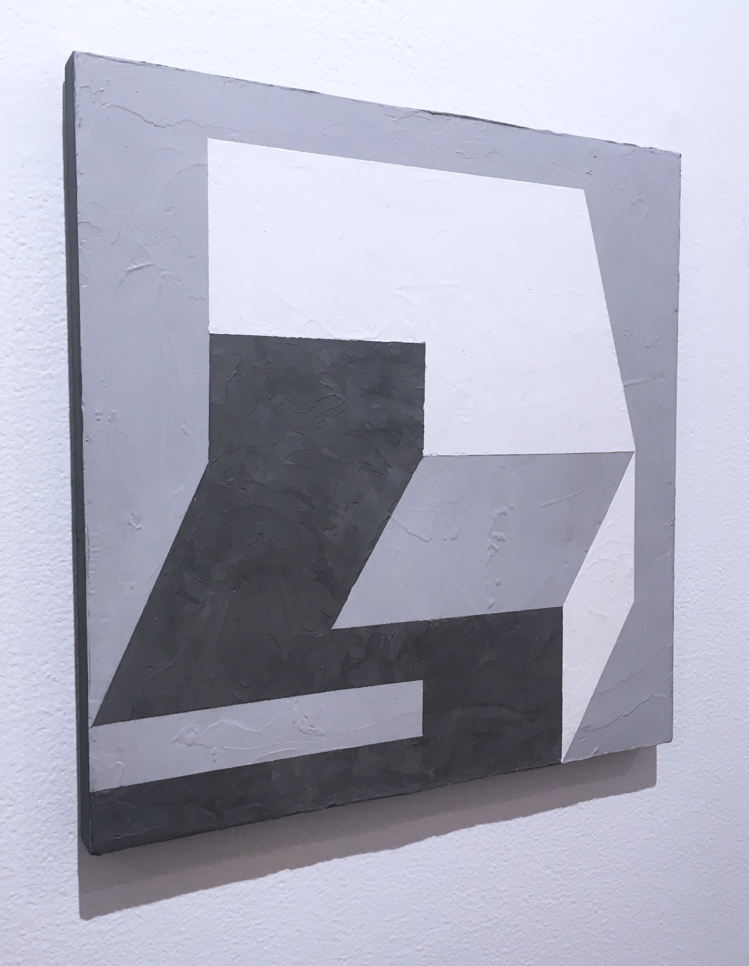 Balancing III, 2019, Abstract geometry, non-objective, plaster, black, white  - Abstract Geometric Mixed Media Art by Kati Vilim