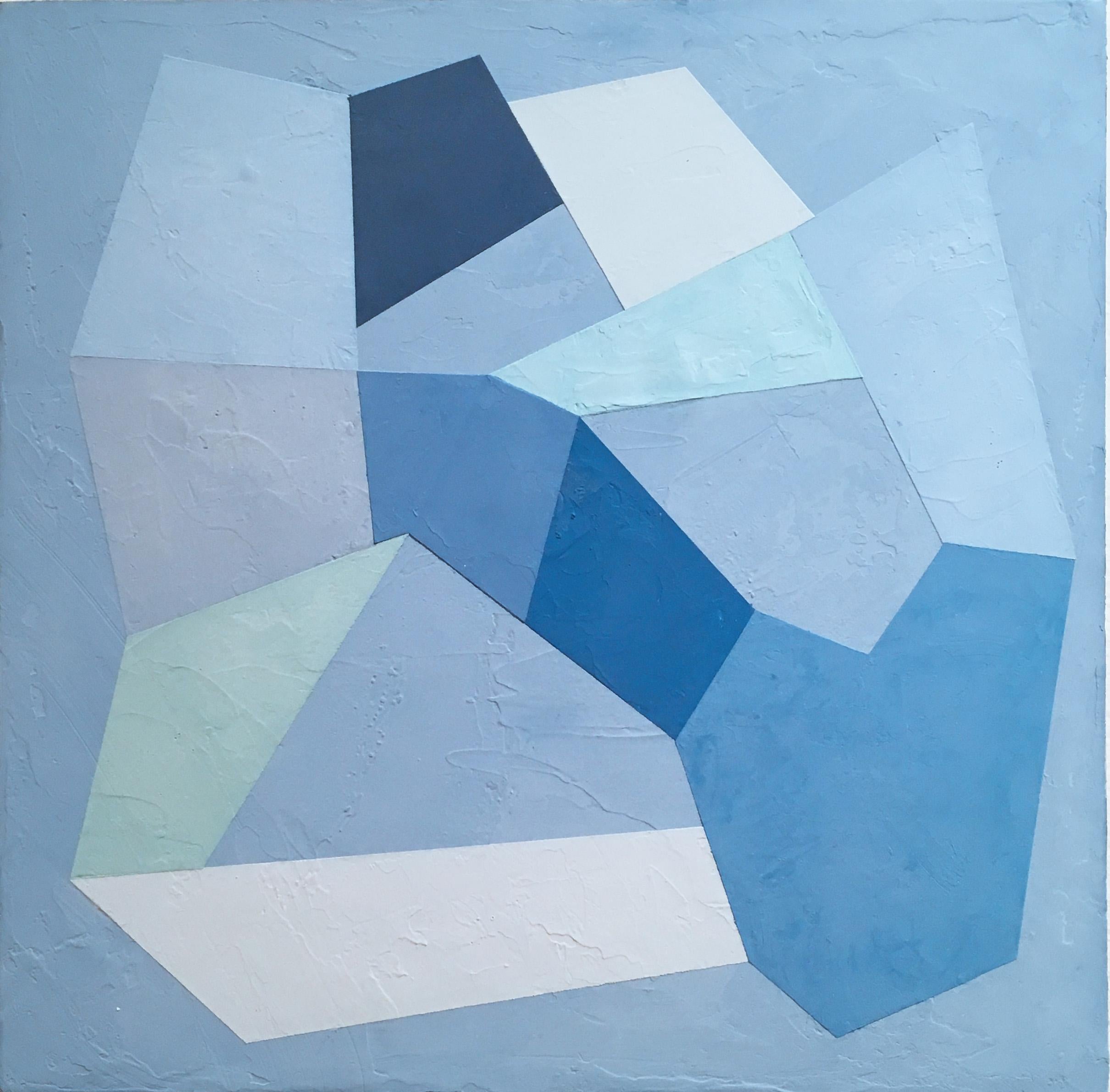 Blue Trace I, 2020, Abstract geometry, non-objective, plaster, blue, white