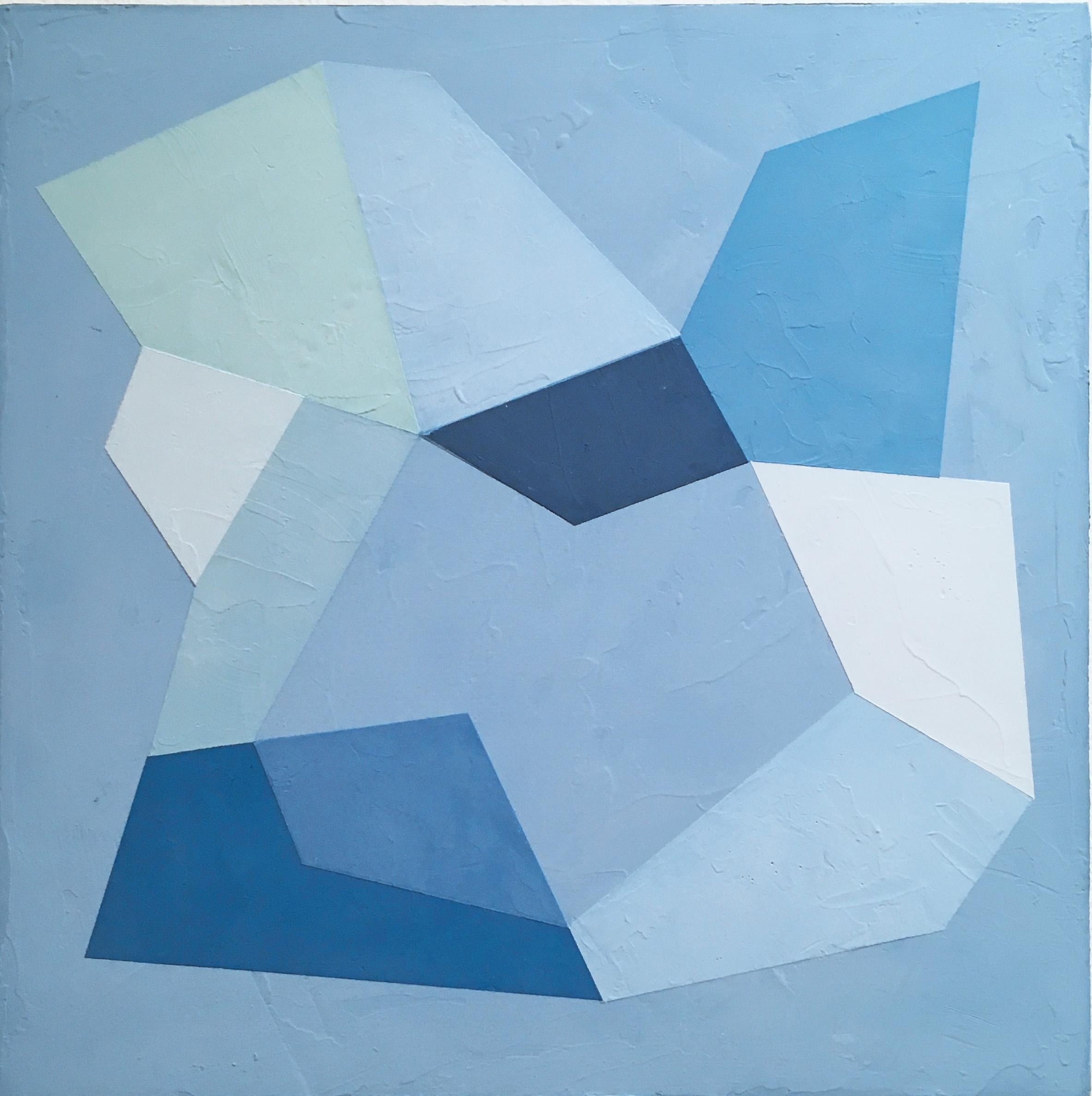 Blue Trace III, 2020, Abstract geometry, non-objective, plaster, blue, white - Mixed Media Art by Kati Vilim