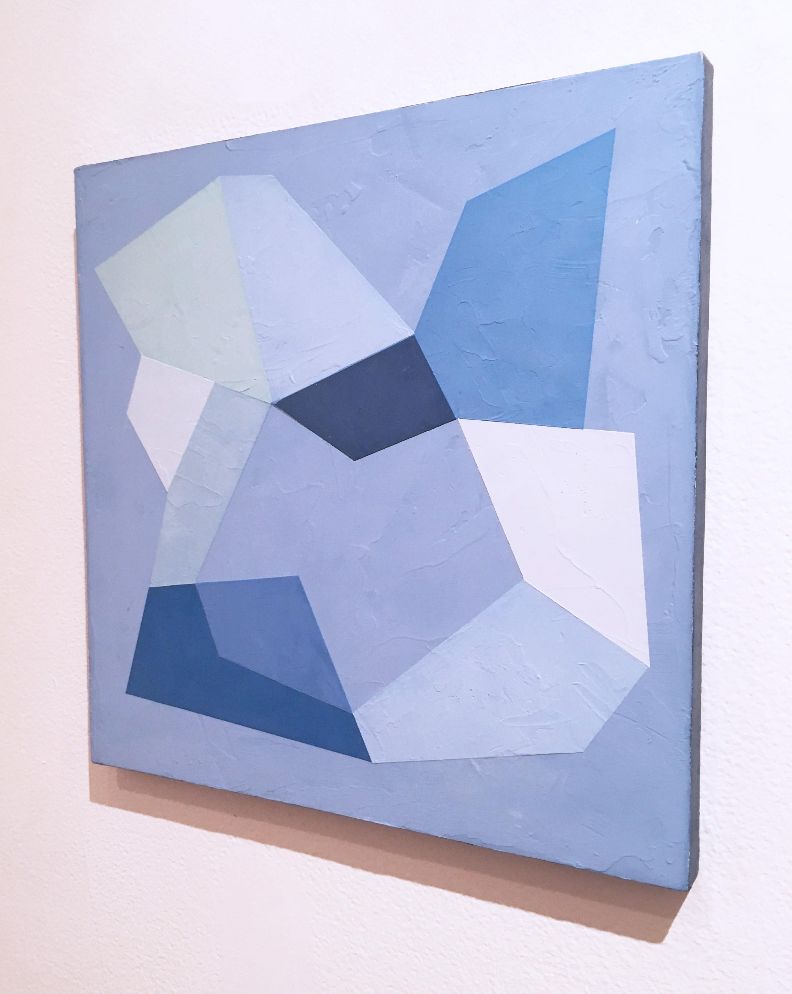 Blue Trace III, 2020, Abstract geometry, non-objective, plaster, blue, white - Abstract Geometric Mixed Media Art by Kati Vilim