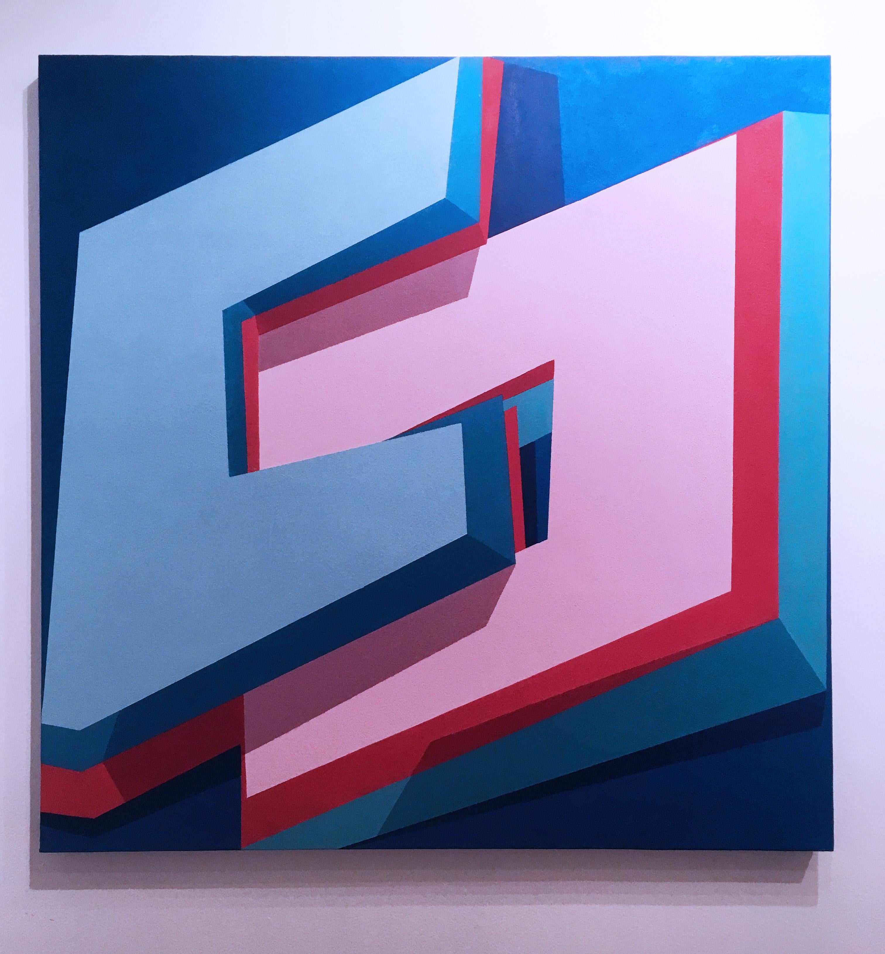 Common Space, 2015, Abstract geometry, non-objective, oil, canvas, blue, pink 7