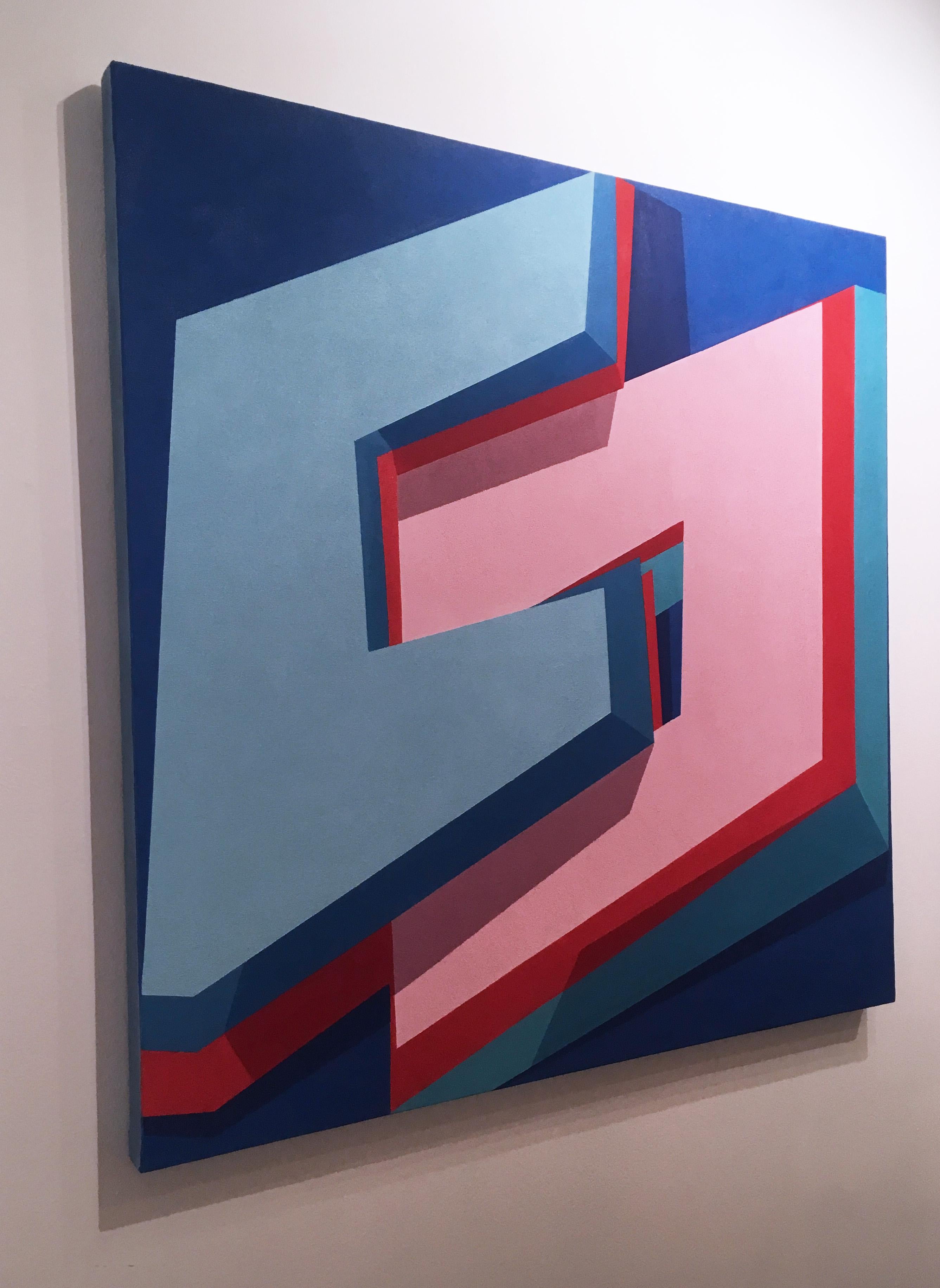 Common Space, 2015, Abstract geometry, non-objective, oil, canvas, blue, pink 1