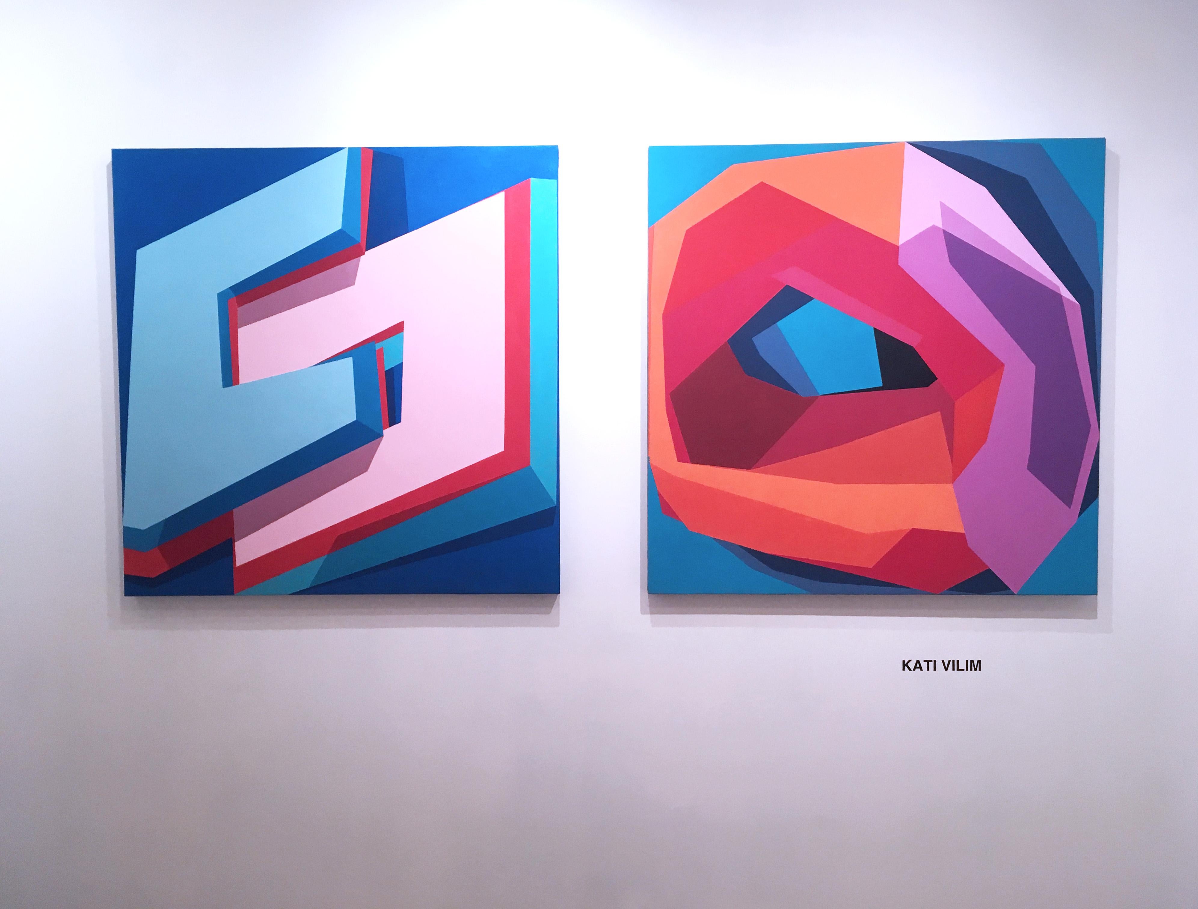 Common Space, 2015, Abstract geometry, non-objective, oil, canvas, blue, pink 4