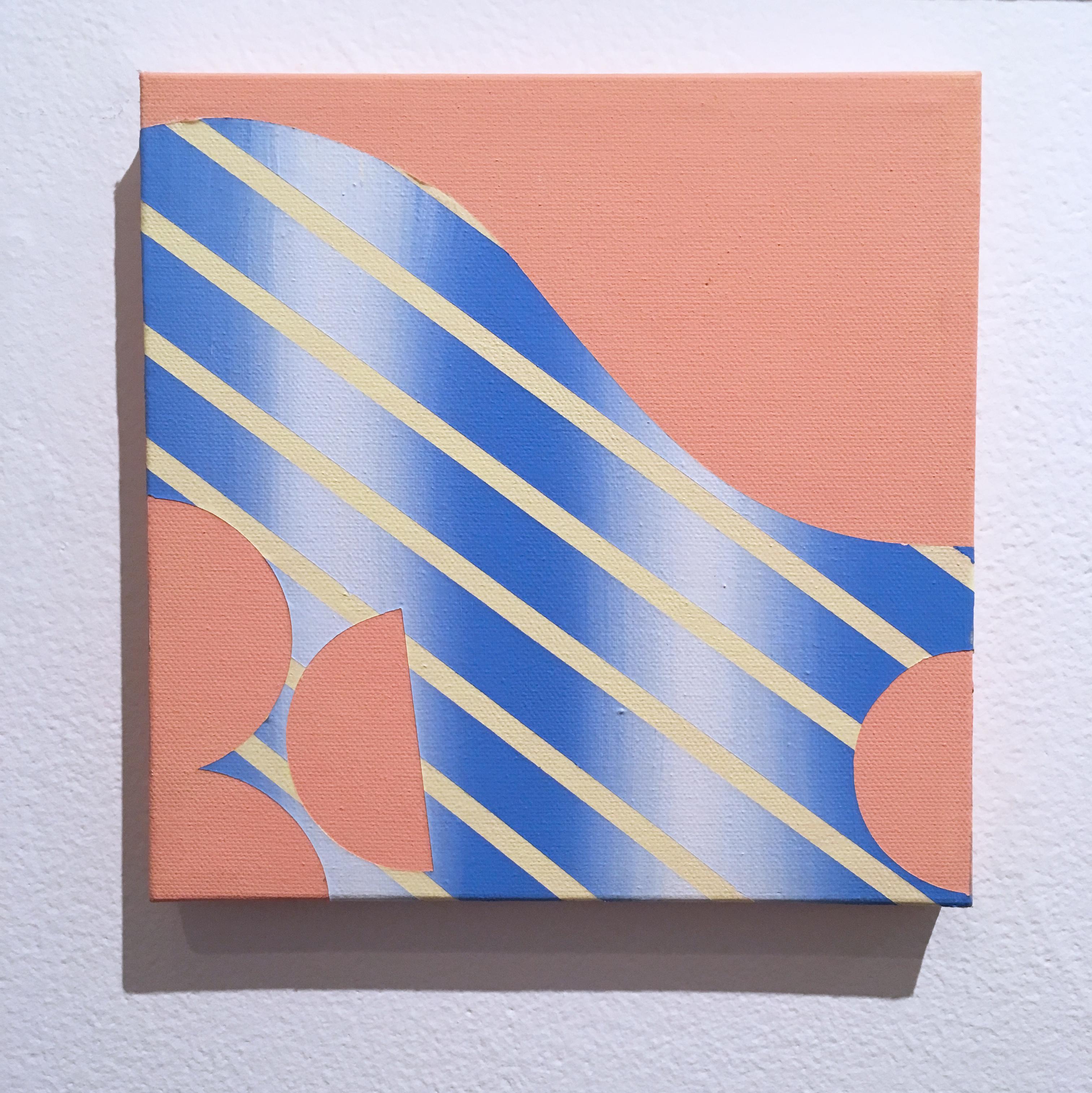 Bertha, 2018, acrylic on canvas, abstract geometric, geometry, pink, blue - Painting by Debra Lynn Manville