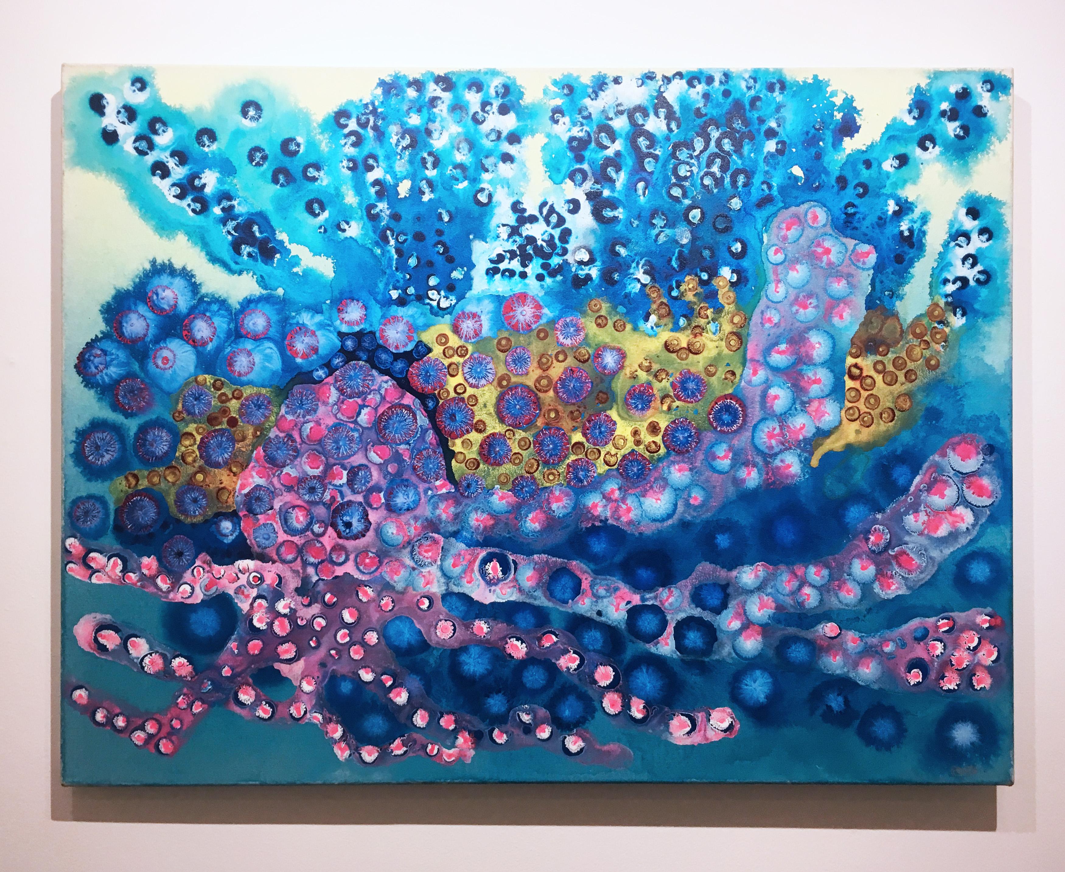 Kingsleys Coral, 2018, figuratif, abstrait, rose, jaune, violet, bleu