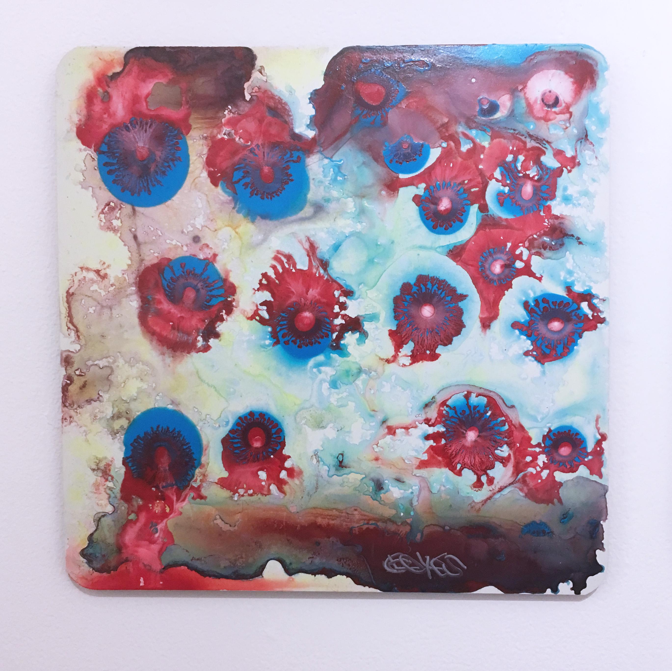Figurative Abstraktion, floral, blau, rot, grün, SOL 5 2018