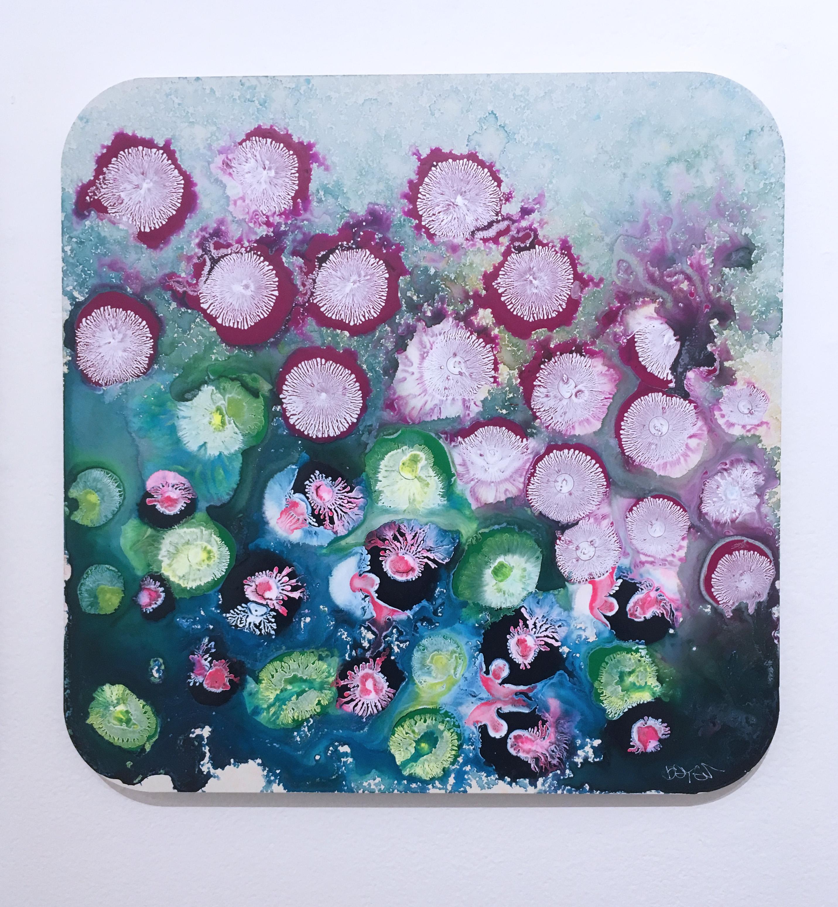 SOL 6 2018, figurative abstraction, floral, blue, purple, pink, green