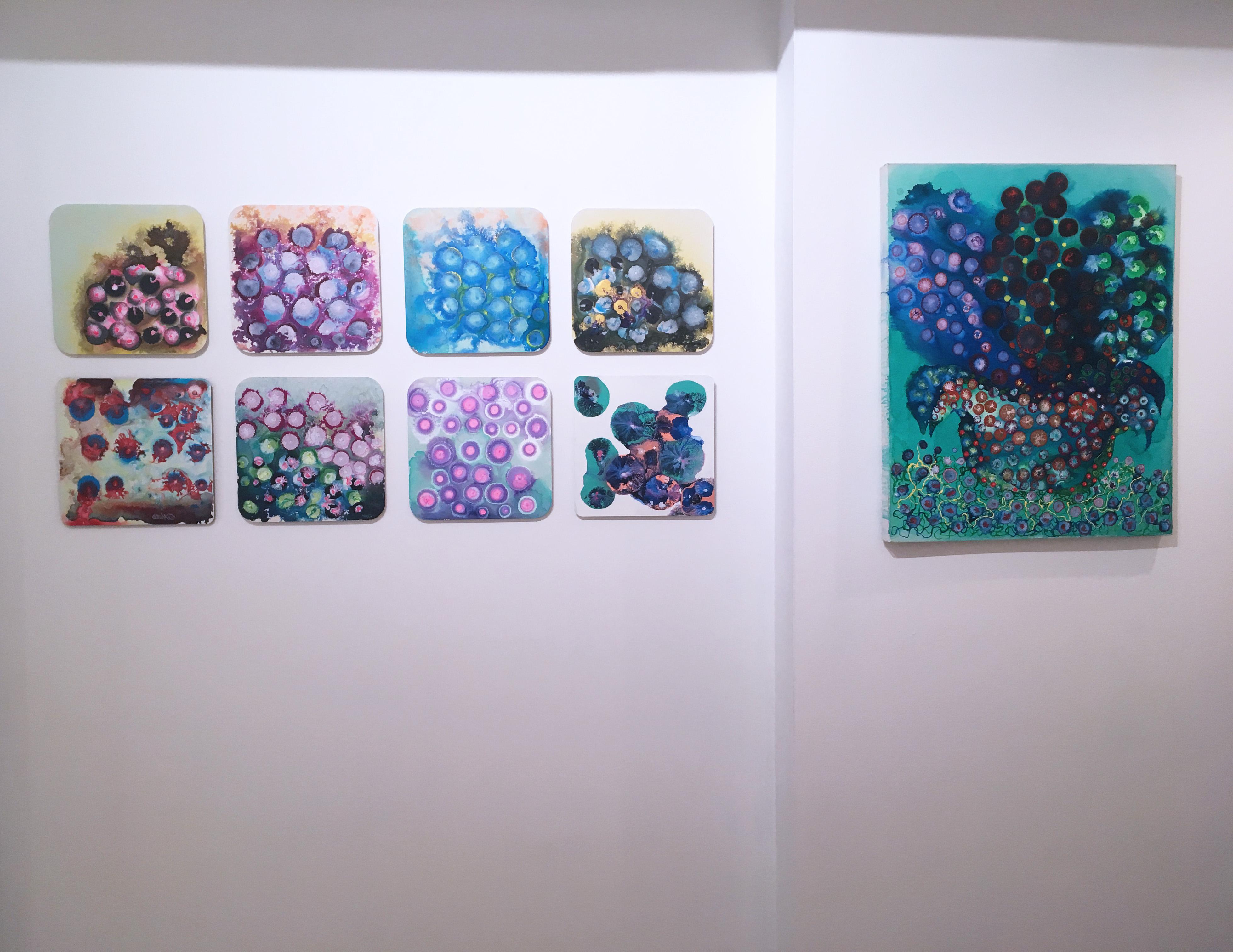 SOL 7 2018, abstraction figurative, florale, bleu, violette, rose, verte en vente 1