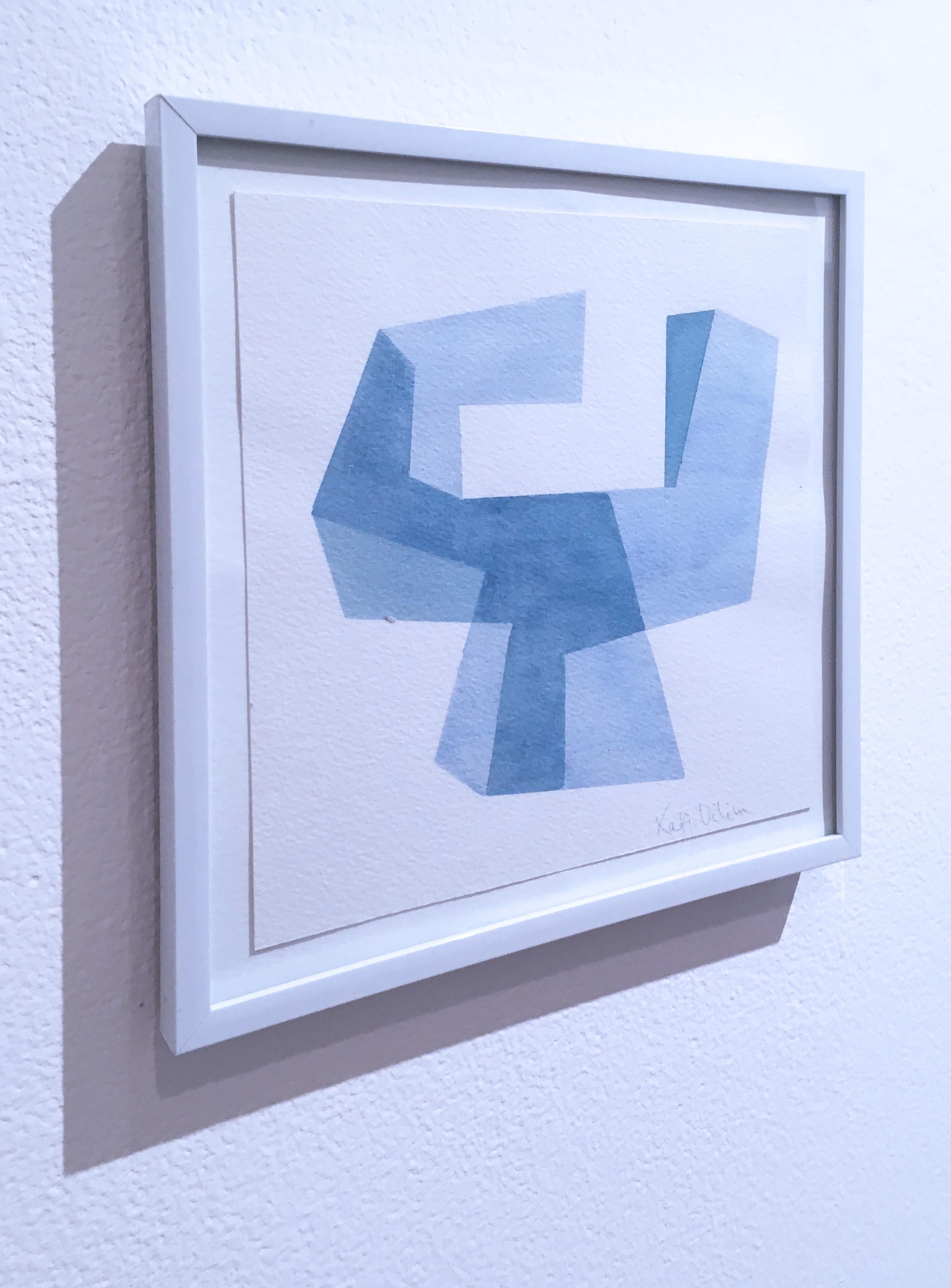 Almost Objectified V, 2020, Abstract, non-objective, watercolor, blue, white  - Abstract Geometric Mixed Media Art by Kati Vilim
